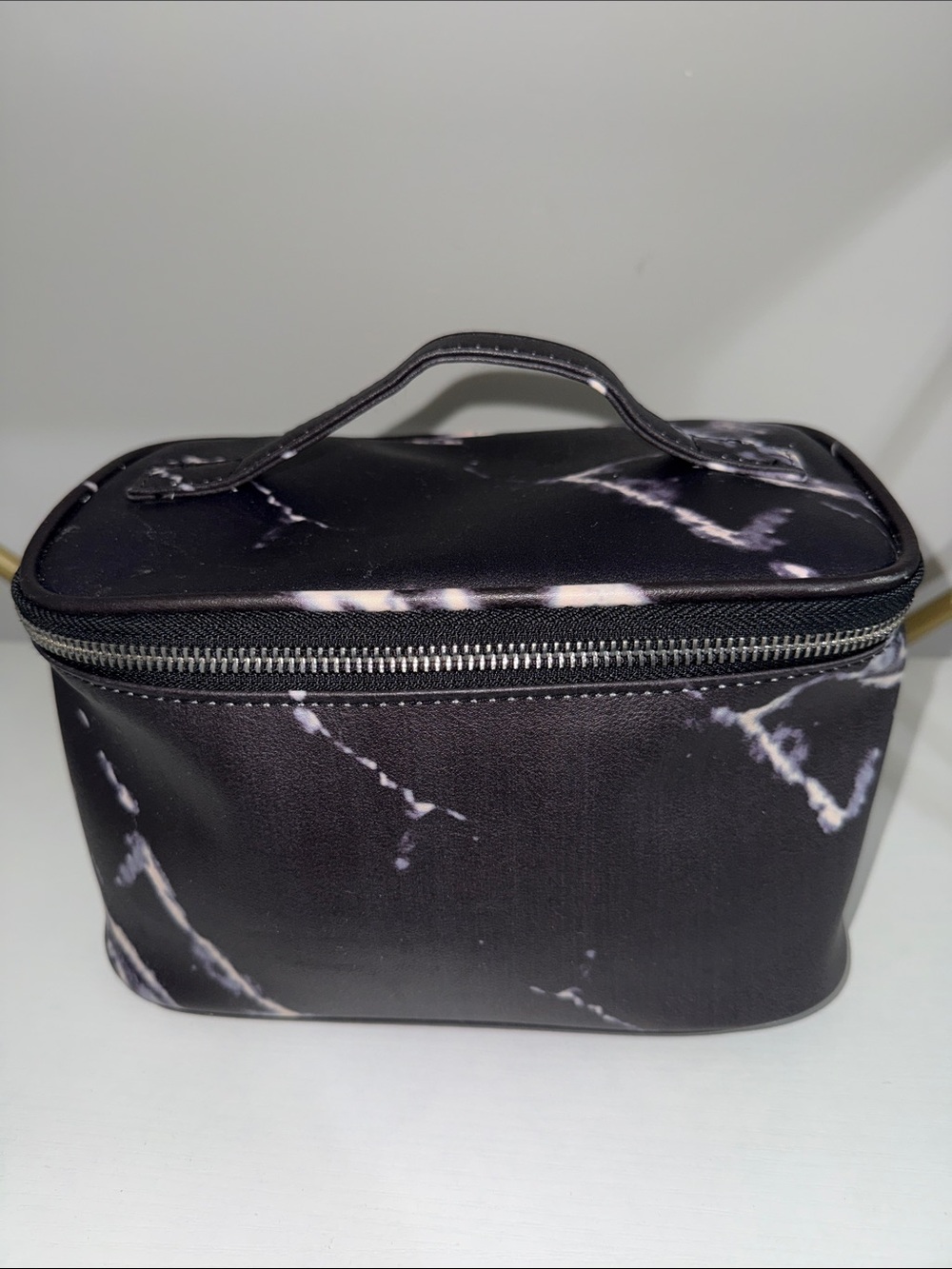 Black Marble Travel Makeup Case with Top Handle